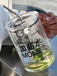 Large Capacity Borosilicate Glass Tumbler with Handle and Straw for Coffee, Water, Office, Home