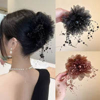 Elegant Peony Tassel Hair Claw Clip for High Crown Hairstyles