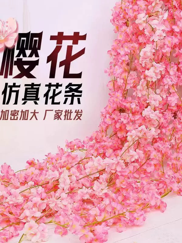 Artificial Cherry Blossom Garland for Wedding Decoration and Pipe Concealment, Hanging Vine Simulation Flower String