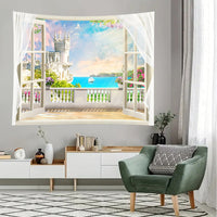 3D Ocean View Window Tapestry Wall Hanging for Bedroom Dorm Decor