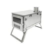 Titanium Alloy Camping Wood Stove with View Window and Folding Chimney for Tent Heating