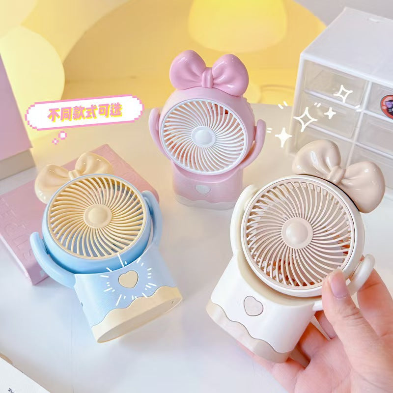 Bowknot USB Rechargeable Desktop Mini Fan Portable Handheld Quiet Personal Fan