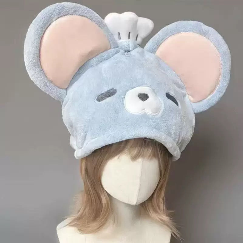 Cute Cartoon Rat Microfiber Hair Drying Towel Wrap for Women, Super Absorbent & Soft