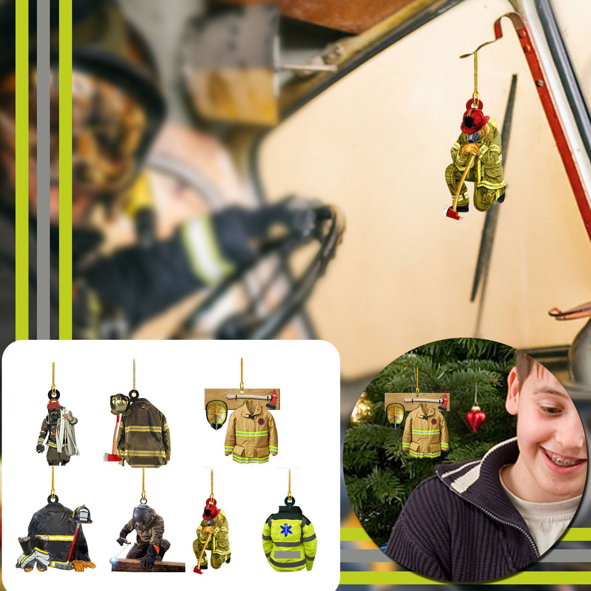 Firefighter Acrylic Flat Car Ornament Christmas Tree Hanging Decoration Home Decor