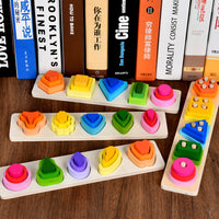 Montessori Geometric Stacking Blocks for Toddlers, Educational Wooden Puzzle Toy for Early Learning