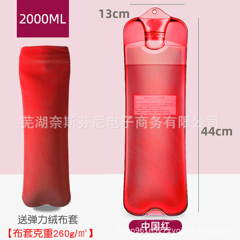 Long PVC Hot Water Bottle for Neck and Body, 2L Capacity, Pressure-Resistant, with Soft Cover