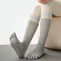 Women's Non-Slip Yoga Pilates Toe Socks with Floral Dot Pattern, Cotton Blend, Ankle Length