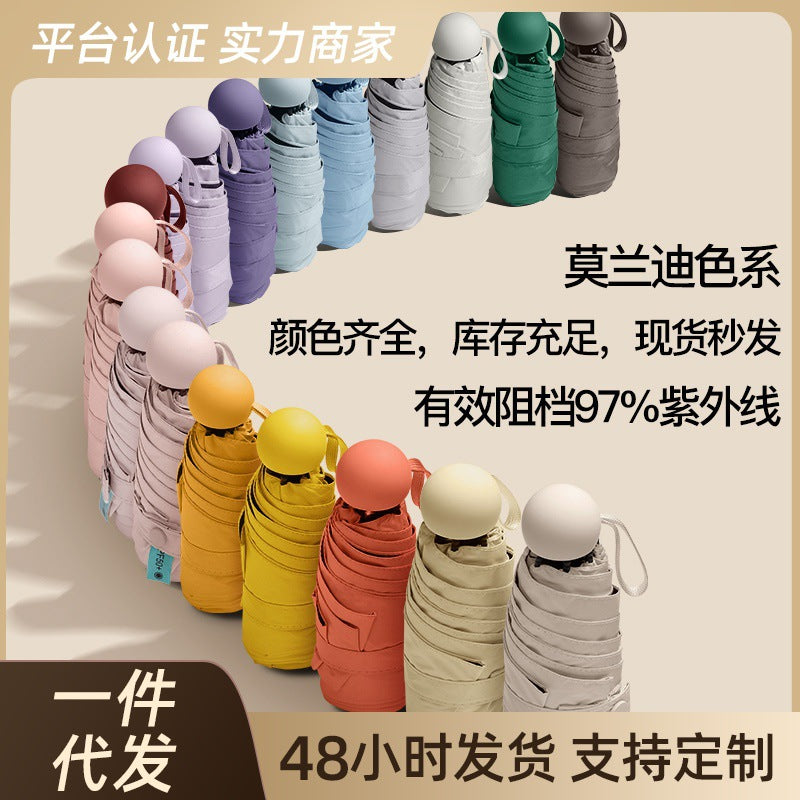 Compact 5-Fold UV Protection Sun Umbrella for Women, Lightweight Portable Travel Umbrella