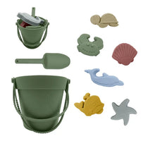 Silicone Beach Sand Toy Set with Bucket, Shovel, and Ocean Animal Molds for Sensory Play