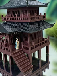 Vintage Chinese Stilt House Pavilion Micro Landscape Ornament for Fish Tank Bonsai