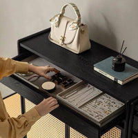 Rattan Woven Solid Wood Shoe Cabinet with Storage for Entryway