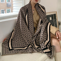 Korean Style Imitation Cashmere Warm Scarf for Women, Thick Double-Sided Student Neck Warmer with Tassels, Dual-Use Shawl