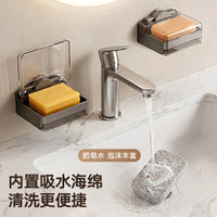 Suction Cup Soap Dish Wall Mounted with Lid, Drainable Soap Holder for Bathroom and Kitchen, Sponge Scrubber Organizer