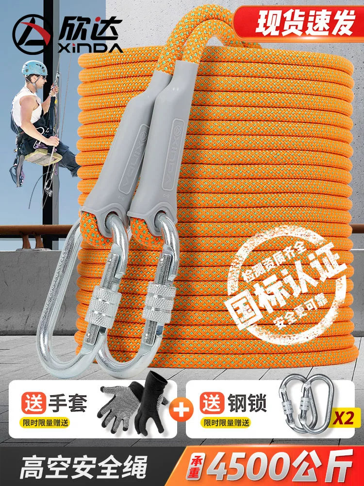 High-Strength Safety Rope with Hook for Outdoor Climbing, Rappelling, and Aerial Work