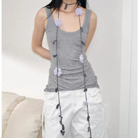 Hand-Knitted Rose Flower Scarf Narrow Long Shawl for Women, Versatile Neck or Waist Accessory