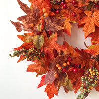 Autumn Maple Leaf Berry Wreath for Harvest Festival & Thanksgiving Door Decor