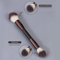 7-Piece Makeup Brush Set with Double-Ended Powder and Blush Brushes, Retractable Contour Brush, and Foundation Brush