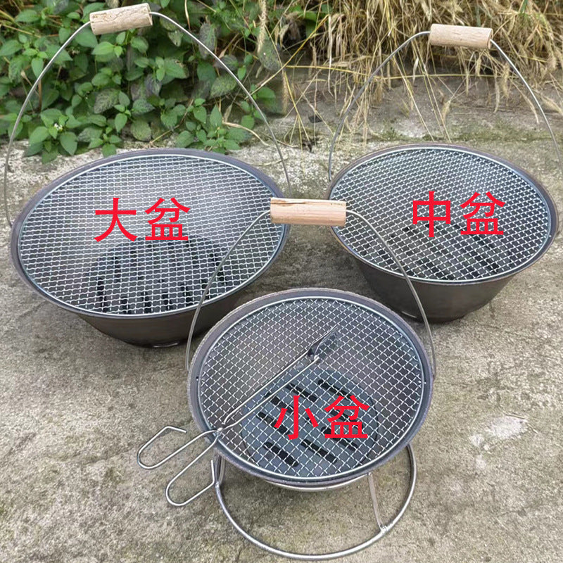 Portable Cast Iron Fire Pit BBQ Grill for Outdoor Patio and Indoor Use
