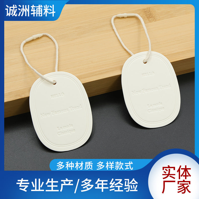 Custom Oval White Garment Hang Tags with Hot Stamping for Clothing Labels