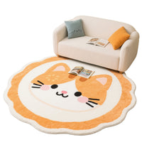 Cartoon Cat Round Faux Cashmere Area Rug for Kids' Room and Living Room, Non-Slip Floor Mat