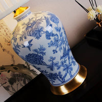 New Chinese Style Jingdezhen Blue and White Ceramic Table Lamp with Copper Base for Bedroom Living Room Decor
