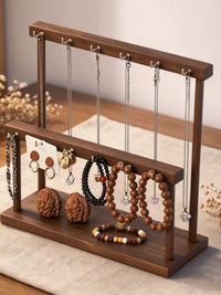 Solid Wood Jewelry Organizer Stand with Multiple Tiers for Necklaces and Bracelets