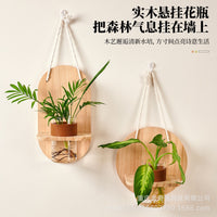 Creative Hanging Hydroponic Planter with Rope and Wooden Mount for Indoor Plants