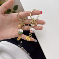 Lucky Cat Ceramic Keychain with Fan Design for Car Keys, Bags, and Accessories