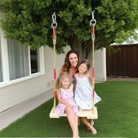Adjustable Wooden Swing Seat for Backyard Garden Outdoor Play with Ropes