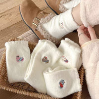 Women's Winter Thermal Fleece-Lined Mid-Calf Socks with Cartoon Embroidery