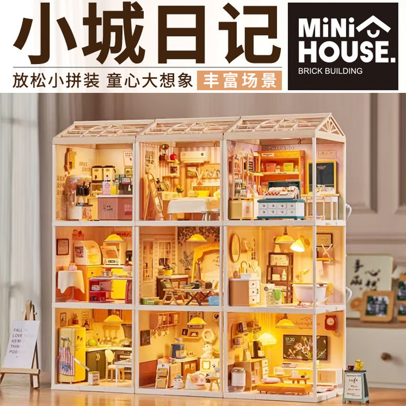 Miniature DIY Dollhouse Kit with LED Light and Dust Cover, Creative Building Blocks for Kids and Adults