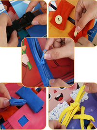 Montessori Busy Board for Early Education, Dressing Training Toy with Buttons and Zippers