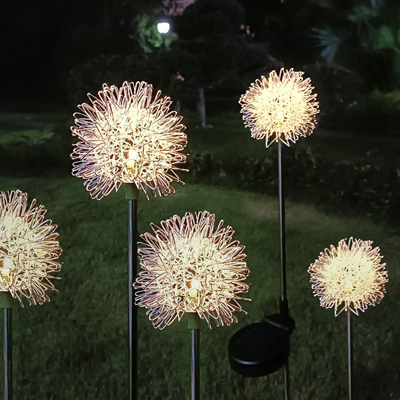 Solar Powered Dandelion Sphere Garden Stake Lights, Aluminum Wire Reed Lamp for Outdoor Villa Courtyard Lawn Decor