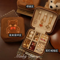 Cute Bear Family Flocked Jewelry Box for Rings, Necklaces, and Earrings