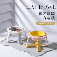 BD Flying Saucer Ceramic Pet Bowl with Elevated Iron Stand for Cats and Dogs, Anti-Tip, Macaron Colors