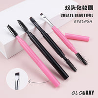 Portable Dual-Ended Eyebrow Brush with Cap, Spiral Brow Groomer, Angled Flat Eyeliner Brush