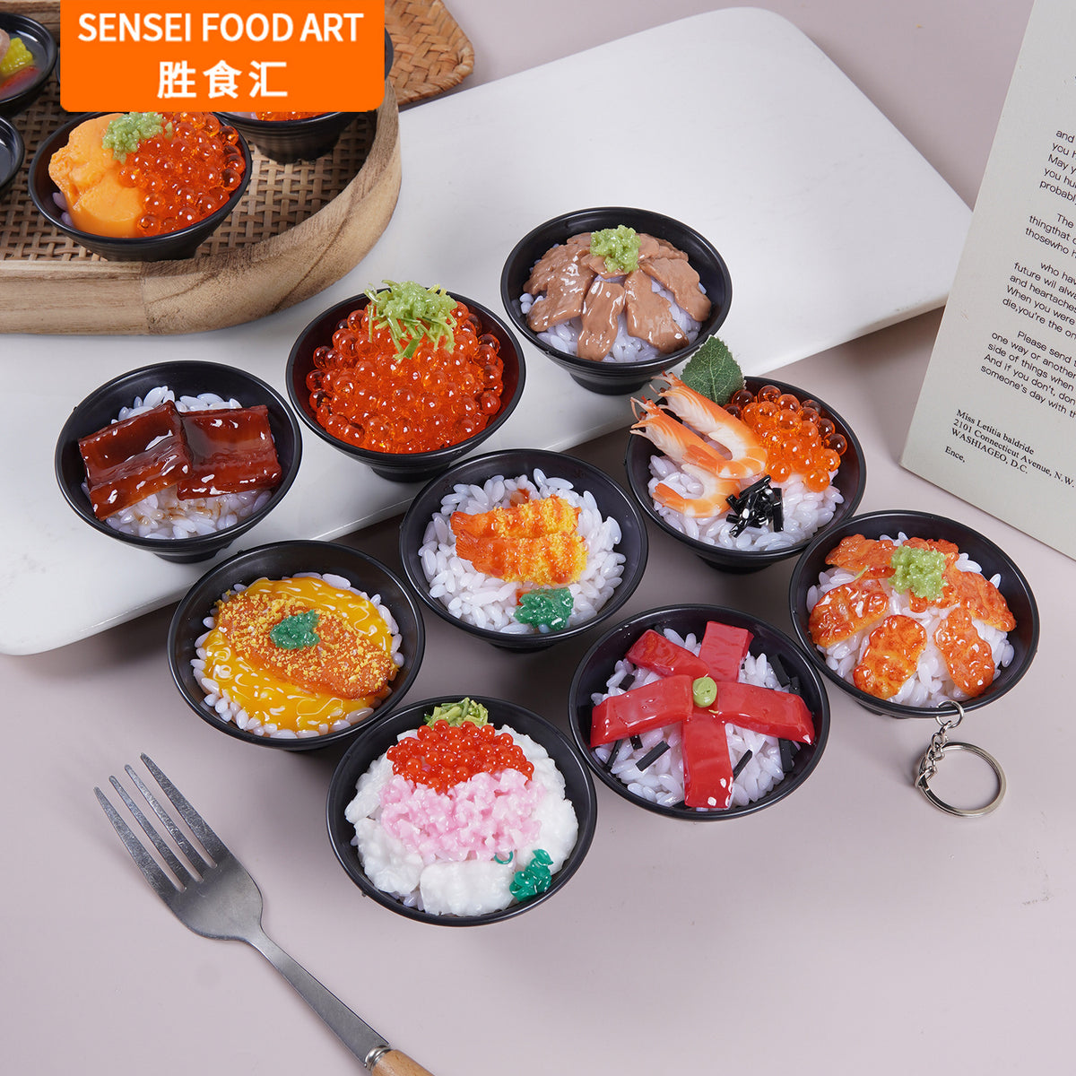 Realistic Japanese Sushi Donburi Food Model Keychain Ornament