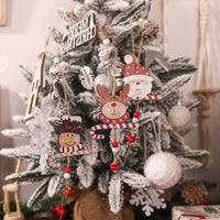 Christmas Santa Snowman Reindeer Wooden Ornaments with Bell