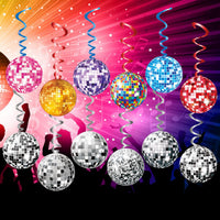 Disco Ball Hanging Swirls and Banner for Party Decorations