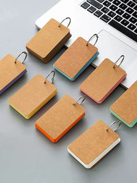 Portable Ring-Bound Blank Flashcards for Vocabulary Learning, Small Memo Pad with Detachable Iron Ring