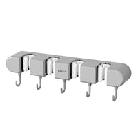Wall-Mounted Mop and Broom Holder with Hooks, Punch-Free Organizer for Home and Bathroom