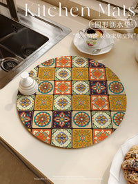 Kitchen Diatomaceous Earth Absorbent Mat for Countertops, Round American Style Tea Tray, Faucet, Cup, Dish, and Sink Drying Mat