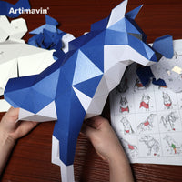DIY 3D Paper Wolf Model Kit with Rock Base, Handmade Origami Animal Craft for Home Decor