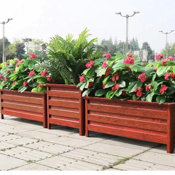 Aluminum Alloy Wood Grain Outdoor Planter Box for Garden Patio Balcony