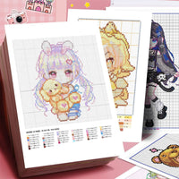 Perler Bead Pattern Stickers for Girls, Cute Cartoon Pixel Art Designs, 18 Sheets