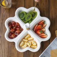 Ceramic Heart/Flower Divided Serving Platter with Lid and Bamboo Rotating Tray for Afternoon Tea Snacks