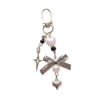 Silver Bowknot Phone Charm & Bag Pendant with Heart Keychain for Instant Camera & Kpop Photocard Decoration