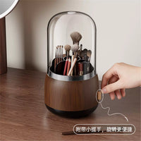 Rotating Makeup Brush Holder with Lid - Dustproof, Large Capacity, Portable Desktop Organizer for Brushes and Pencils