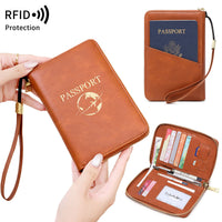 RFID Blocking Passport Holder Travel Wallet with Zipper Closure