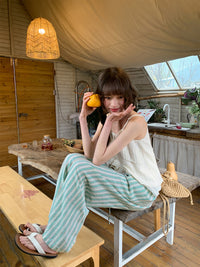 Korean Seoul Mint Mambo Loose Straight Cotton Linen Pants